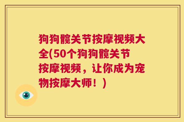 狗狗髋关节按摩视频大全(50个狗狗髋关节按摩视频，让你成为宠物按摩大师！)