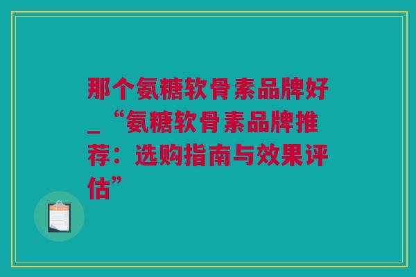 那个氨糖软骨素品牌好_“氨糖软骨素品牌推荐：选购指南与效果评估”