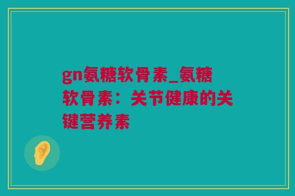 gn氨糖软骨素_氨糖软骨素：关节健康的关键营养素