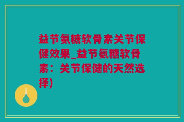 益节氨糖软骨素关节保健效果_益节氨糖软骨素：关节保健的天然选择)