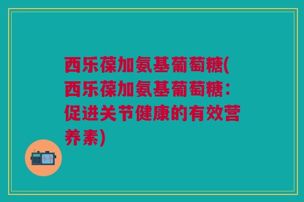 西乐葆加氨基葡萄糖(西乐葆加氨基葡萄糖：促进关节健康的有效营养素)