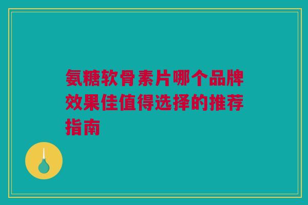 氨糖软骨素片哪个品牌效果佳值得选择的推荐指南