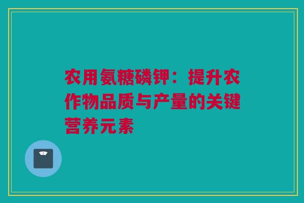 农用氨糖磷钾：提升农作物品质与产量的关键营养元素